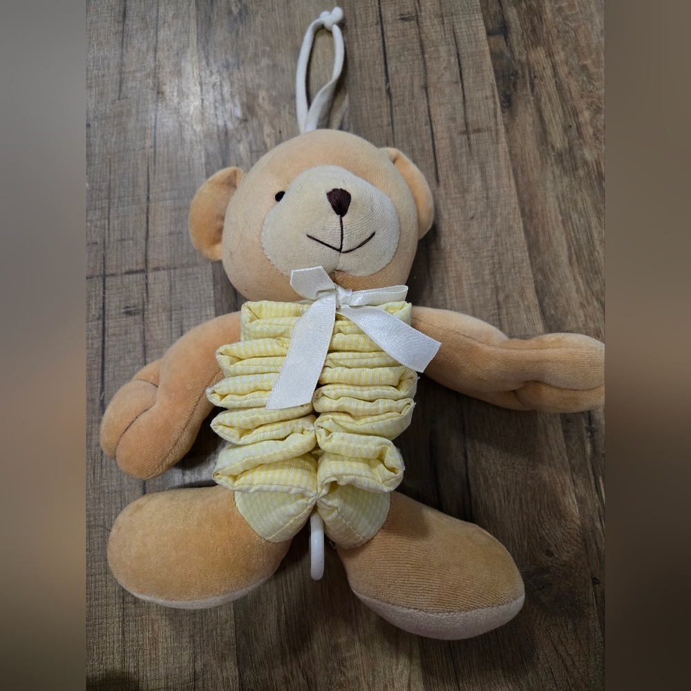 Carter's Plush Teddy Bear Yellow Gingham Accordian Body Musical Toy Pull
